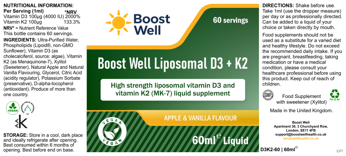 Boost Well Liposomal Vitamin D3 + K2 Drops (60ml) | High Absorption