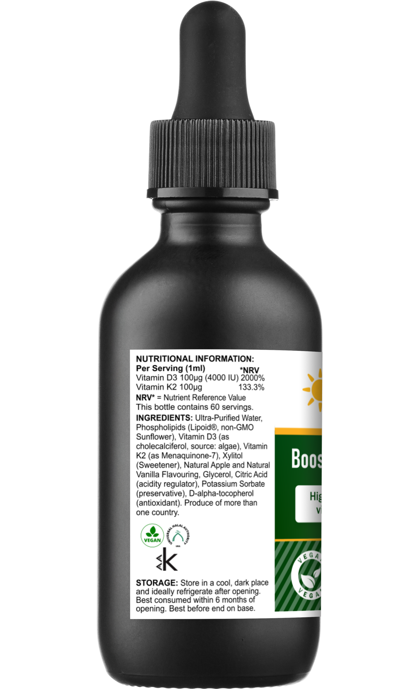 Boost Well Liposomal Vitamin D3 + K2 Drops (60ml) | High Absorption