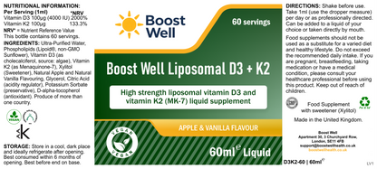 Boost Well Liposomal Vitamin D3 + K2 Drops (60ml) | High Absorption