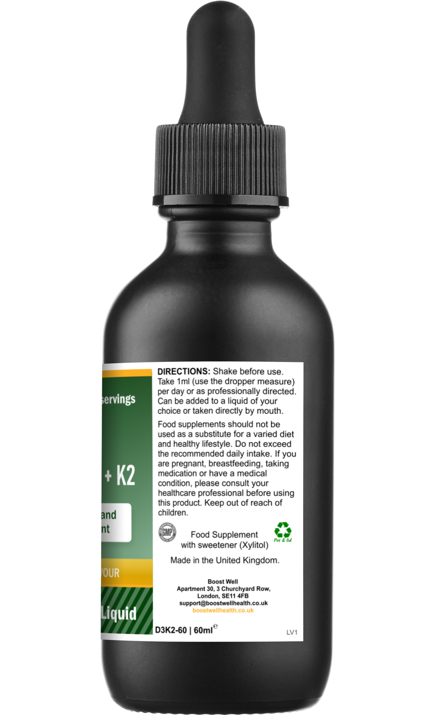 Boost Well Liposomal Vitamin D3 + K2 Drops (60ml) | High Absorption